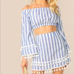 SHEIN ◉ Off Shoulder Layered Tassel Trim Matching
